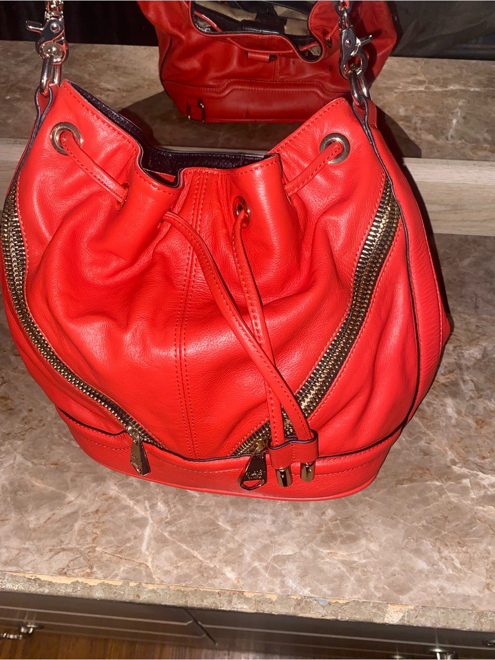 Dolce Vita Red Drawstring Bucket Bag